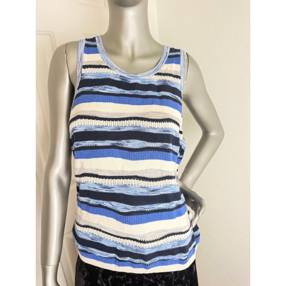 VEREVE XL NWT Blue Cream Striped Cotton Knit Sweater Tank Vest Coastal - Picture 2 of 7